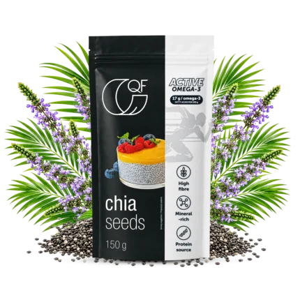 Nasiona Chia QF Quality Food z kompozycją w tle